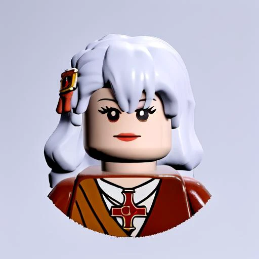 a close up of a lego figure with a white hair