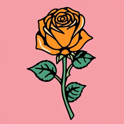 a drawing of a single rose on a pink background