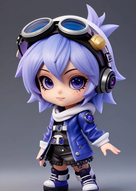 (tristana chibi girl), blue iris, best quality, punk outfit, goggles, intricate detail, absurd res, sharp focus, anime, (by Dongitos:0.8)