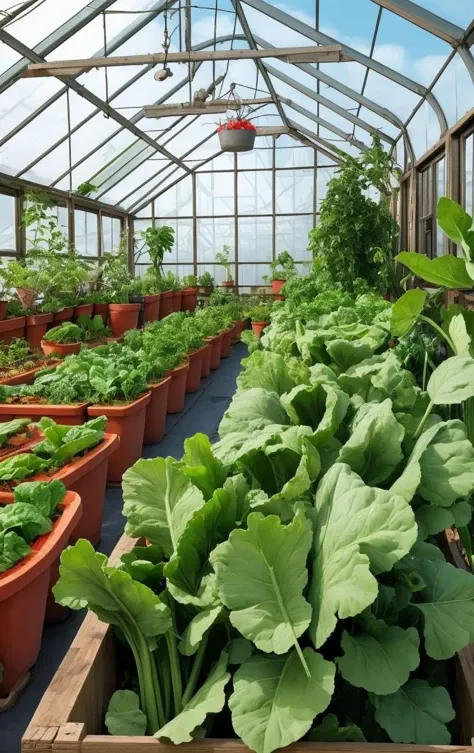 greenhouse, an Full Shot of Turnip Greens (vegetable)