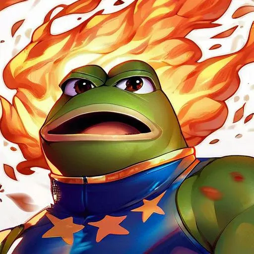 score_9, score_8_up, score_7_up, score_6_up, score_5_up, score_4_up,, <lora:FireBreath:1> breathing fire, pepe the frog , solo,1man,frog,open mouth, male, muscular, solo <lora:ponydiffusionv6_pepethefrog:1>,fire bolt,blowing fire,shadows, analog photo, zip...