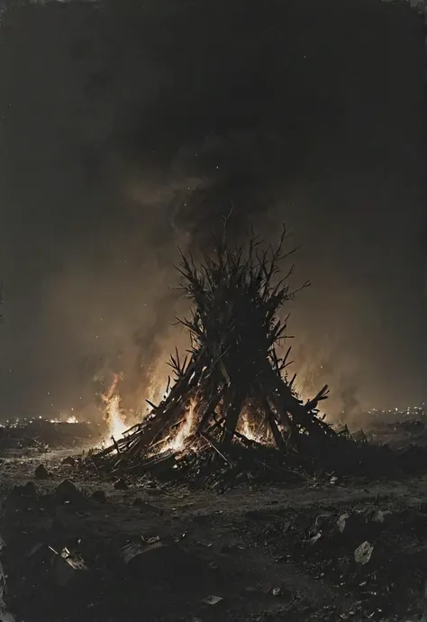 a black and white photo of a fire in the middle of a field