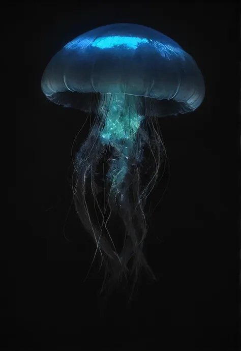 a close up of a jellyfish floating in the dark