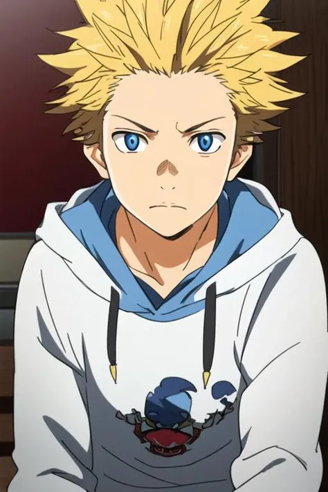 masterpiece, best quality, sketch, 1boy, solo, male focus, looking at viewer, upper body, , <lora:takeshi_aiza:0.68>, takeshi_aiza, blonde hair, blue eyes, spiked hair, hoodie,