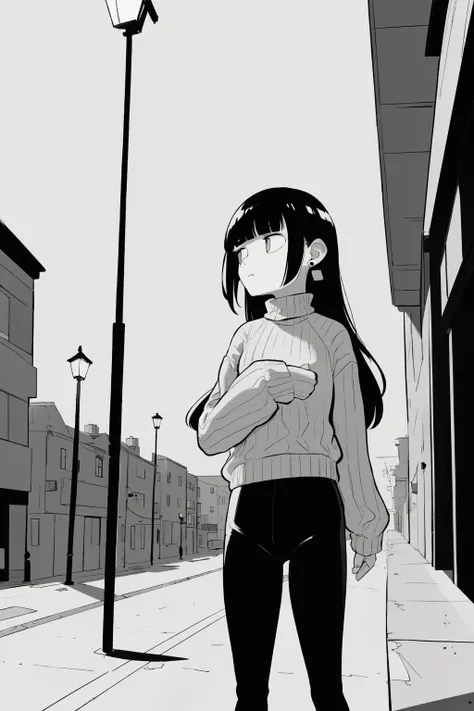 anime girl standing on a city street corner with her arms crossed