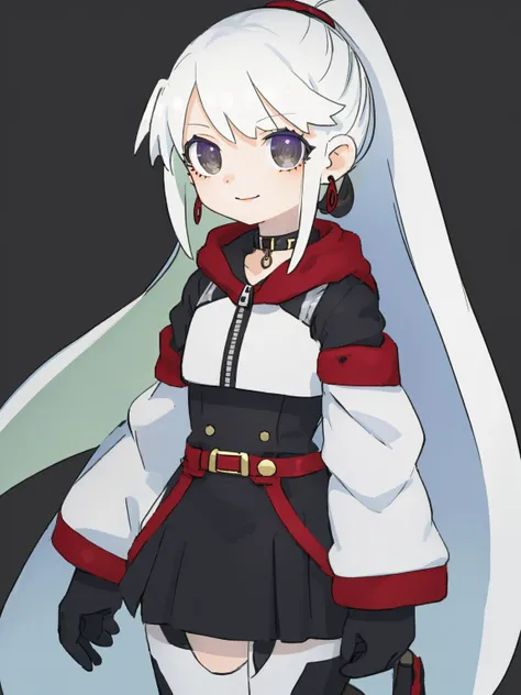 anime girl with white hair and black and red outfit