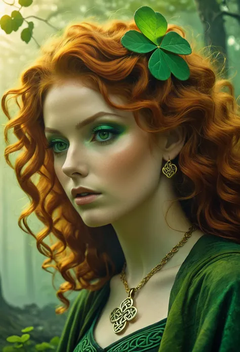 cinematic film still ,<lora:ClearHand-V2:0.6>,<lora:add-detail-xl:1>,<lora:hyperkraximalism:0.5>, beautiful celtic witch,ginger hair,clover,tree of life pendant,masterpiece . shallow depth of field,vignette,highly detailed,high budget,bokeh,cinemascope,moo...