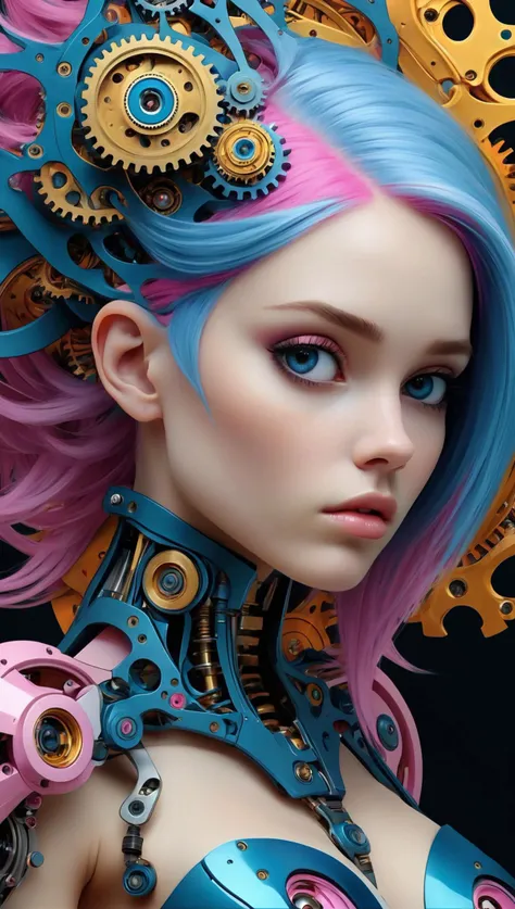 (masterpiece, top quality, best quality, official art, beautiful and aesthetic:1.2),(1girl:1.4),upper body,([pink|blue] hair:1.5),extreme detailed,(fractal art:1.3),(colorful:1.5),highest detailed,(Mechanical modification:1.5),