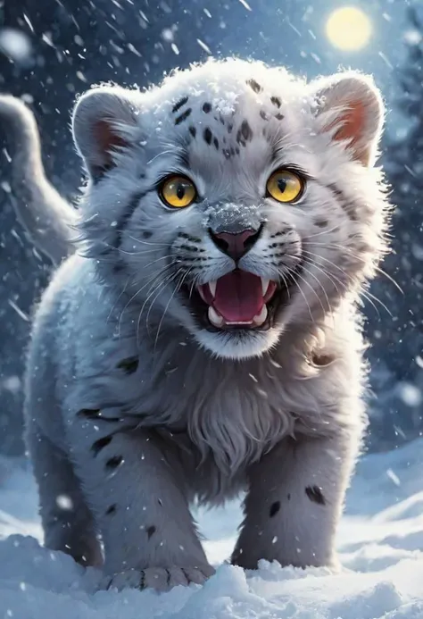 style by (Clay Mann:2.5),unique realistic (fluffy cute snow-panther puppy:1.8)  phantasmagoria, Christmas Night Atmosphere,Dynamic Angle,Dramatic Lighting,strom-snowfall detailed winter  masterpice,digital painting,<lora:add-detail-xl:1.4>, windy epic pola...