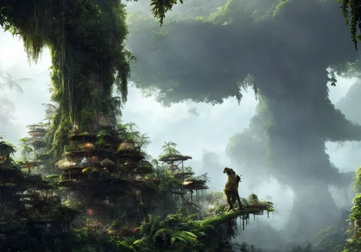 textless, landscape, junglepunk village