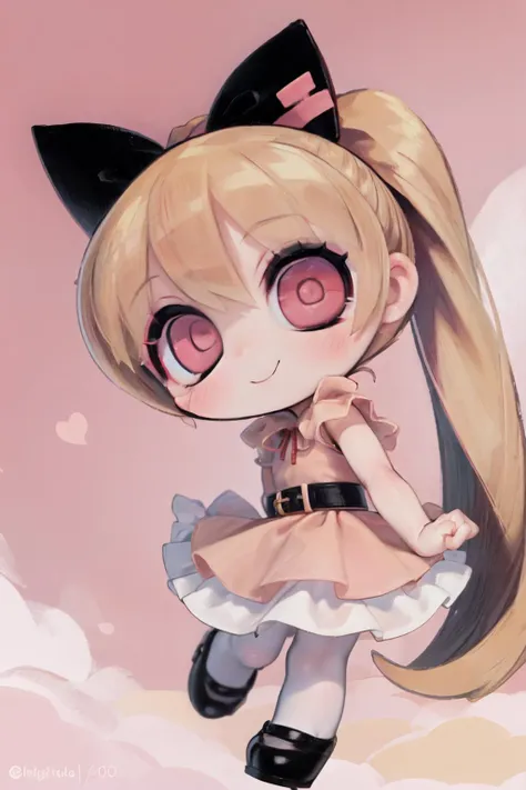 anime girl with long blonde hair and black cat ears