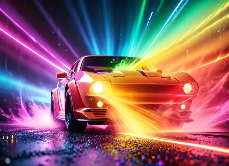 rocket ship, speed of light, hyperdrive vibrant, neon, extreme rainbow stream illuminated, intricate detail, cinematic lighting, black background, UHD, HDR10, Canon EOS R5, <lora:add-detail-xl:1> <lora:MJ52:0.75>, subsurface scattering, Photorealistic, Hyp...