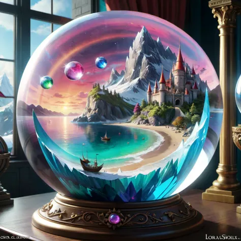 8k, epic realistic, high detail, 

Fantasy style,

within a crystal sphere is a fantasy land, colorful and surreal, bright with unimagined wonders,

<lora:RMSDXL_Enhance:0.45>,
<lora:add-detail-xl:0.8>,
<lora:RMSDXL_Darkness_Cinema:0.5>,
<lora:RMSDXL_Photo...