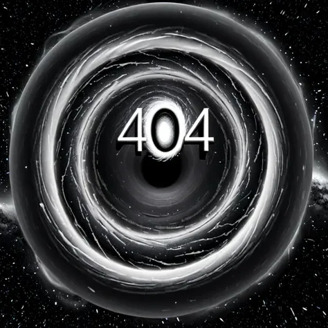 ("404" text logo:1.6), white, black, black, monochrome, spiraling (accretion (disk):1.3), (black hole), getting sucked into a black hole, uhd, 8k, smooth, high quality, time dialation <lora:Harrlogos_v2.0:1>