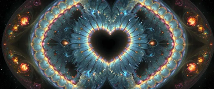 a close up of a heart shaped object in the middle of a dark background