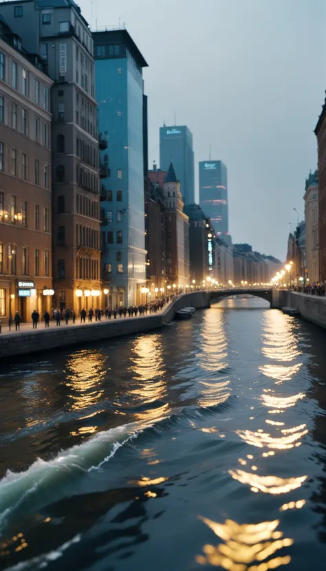 cinematic photo of a city by the river, 35mm photograph, film, bokeh, professional, 4k, highly detailed