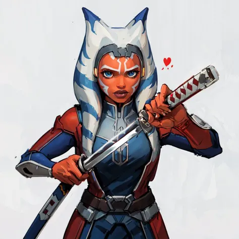 1girl, AhsokaS7, colored skin, IncrsUnsheathingAKatanaMeme, sheath, holding sheath, masterpiece, best quality, detailed  <lora:AhsokaS7_V1-Manityro-dadapt:0.8> <lora:ChihiroUnsheathingAKatanaMeme:0.7>