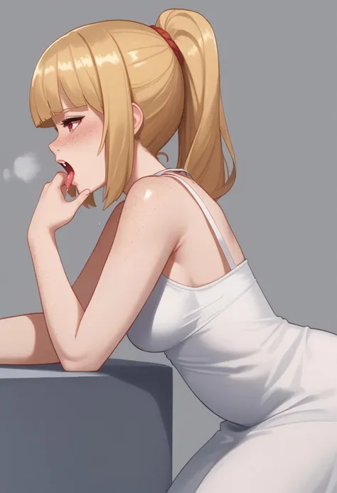 anime girl smoking a cigarette while sitting on a table