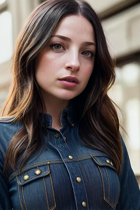 beautiful woman (EP4nn4H0pk1ns:.99), perfect hair, jewellery, ((portrait)), (closeup:1.2), ((from the waist up)), (((  school[::1]   :1.2 ))), natural skin texture,  ((  Distressed boyfriend jeans and bodysuit :1.2)), (( Art Deco Cufflinks  :1.2)) , 24mm, ...