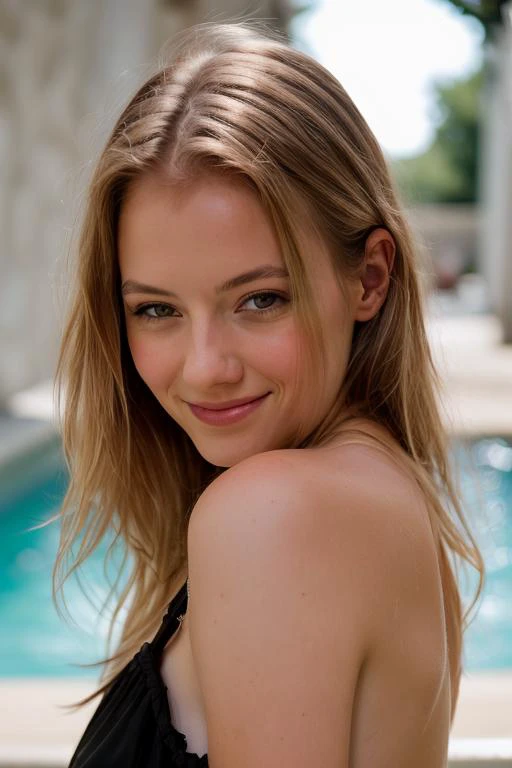 a close up of a woman in a black bikini posing for a picture