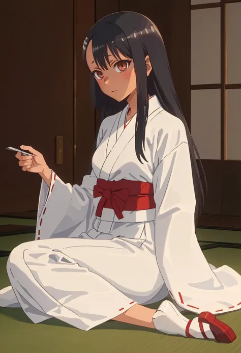 best quality, masterpiece, highres, solo, (nagatoro_hayase_donttoywithmemissnagatoro:1.10), (white kimono:1.35), (red hakama:1.35), (wide sleeves:1.20), anime_style, 31 <lora:nagatoro_hayase_donttoywithmemissnagatoro:0.80>