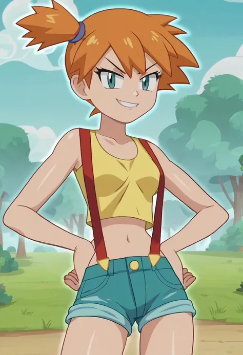 score_9,score_8,score_7,
vector,flash,shiny skin,anime screencap,thick outline,
1girl,solo,
misty pokemon,yellow crop top,suspenders,denim hotplants,smirk,
<lora:Vector_Flash_animation_style:1>,