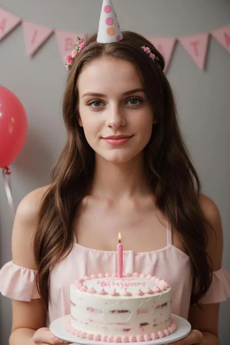 araffe girl holding a birthday cake with a candle on it