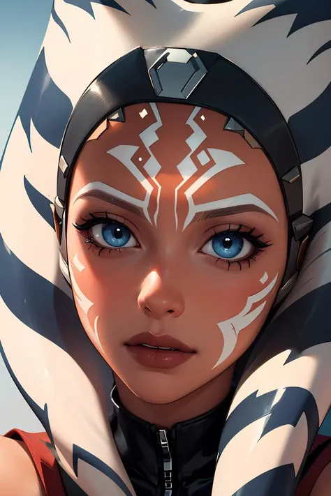 a close up of a woman with a star wars mask on