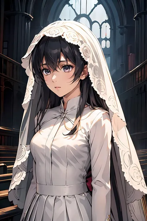 anime girl in a wedding dress with a veil and veil over her head