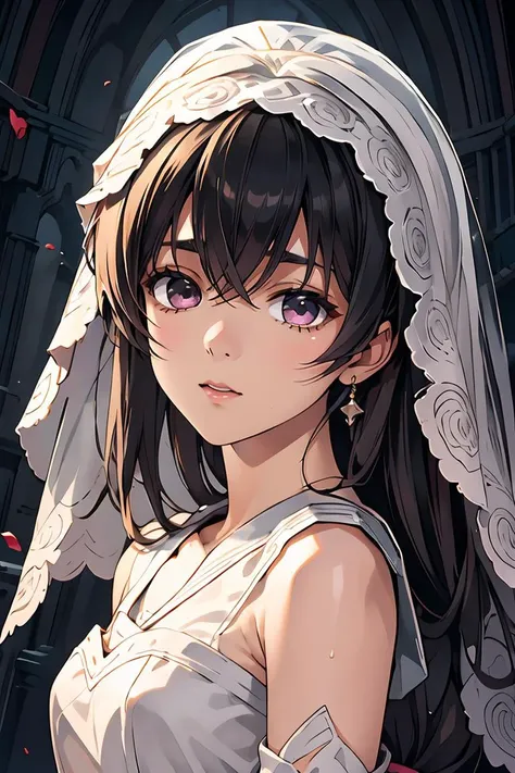 anime girl in a wedding dress with a veil and veil over her head