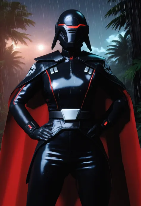 zPDXL, source_anime,
BREAK
<lora:Trilla:0.75>, Trilla, helmet with red visor, cape, armor,black gloves,tight bodysuit,black cape,black pants,
BREAK
close-up, solo, standing, front view, medium breasts, hands on hips, wide hips,
BREAK
x3dce, 3d, jungle back...