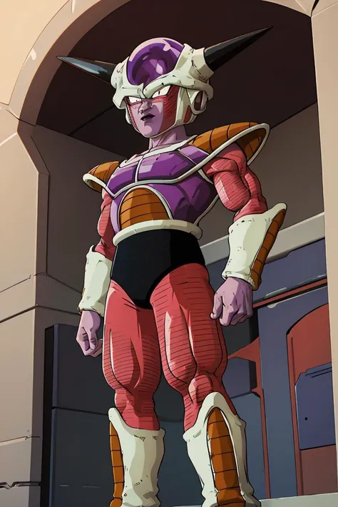 a cartoon of a man in a purple and orange outfit