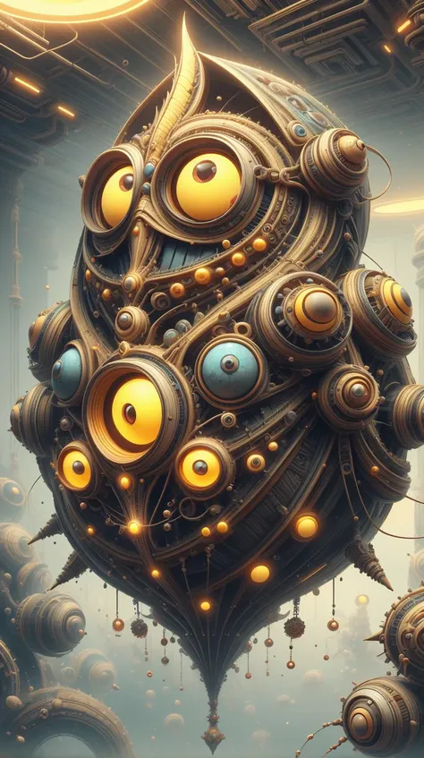 a painting of a giant ball with many eyes and a lot of other things