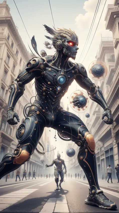 a man in a futuristic suit is playing with a ball