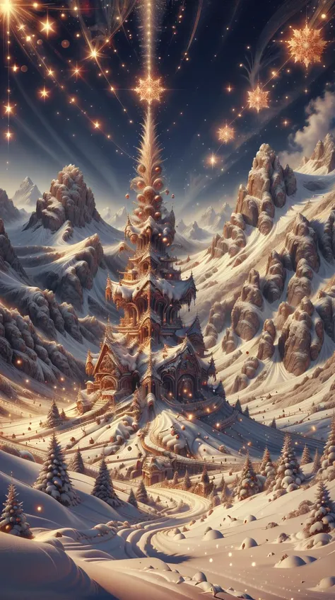 ChristmasWintery mountain,cold frozen snow <lora:ChristmasWintery:0.65> mountain, fractal, ral-frctlgmtry <lora:ral-frctlgmtry-sd15:0.8>, geometry, (Masterpiece:1.3) (best quality:1.2) (high quality:1.1)