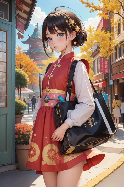 1girl, fantasy Pastels artwork, hyper detailed, Street level shot of a ([Hawk:Oort cloud:1]:1.3) , the Hawk is Fitnessing, it is very Conscious and Colorful, distant nuclear explosion, dressed in a very Collectable electric red Qing Dynasty [Nylon|Wool] Sk...