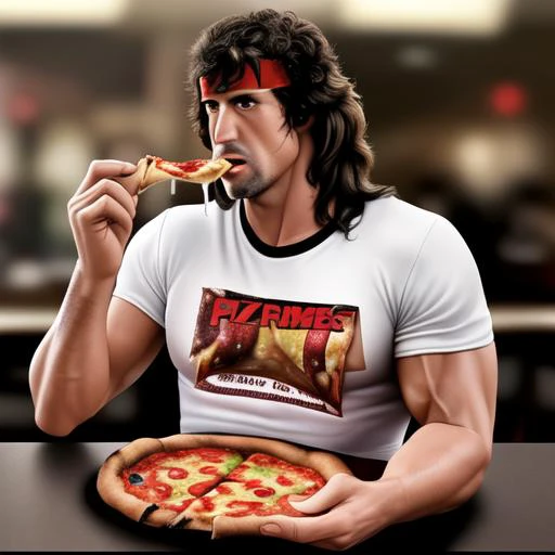 arafed man eating pizza with a slice of pizza in his hand