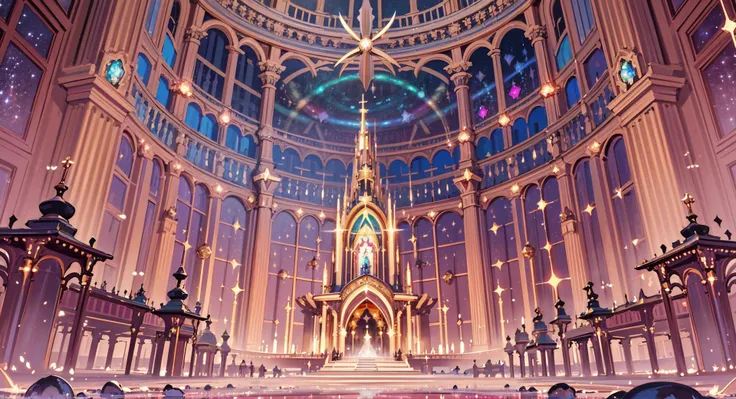 beautiful, elegant, confident, ("the Preternatural Megastructure, Glittering":1.2), (masterpiece), (best_quality), (illustration), anime movie background, official art, varied location design, a (religious:1.3) magic shop[, trending on artstation::0.4], fi...