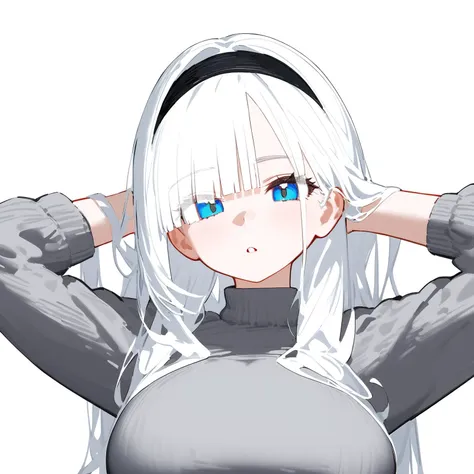 anime girl with white hair and blue eyes posing for a picture