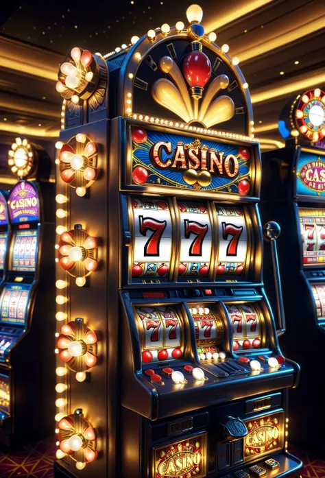 a close up of a casino machine with lights on it