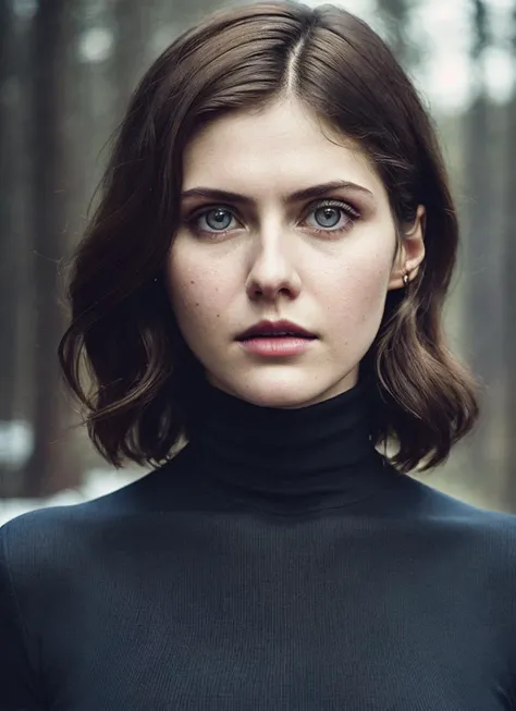 A stunning intricate full color portrait of (sks woman:1), wearing a black turtleneck, epic character composition, by ilya kuvshinov, alessio albi, nina masic, sharp focus, natural lighting, subsurface scattering, f2, 35mm, film grain, <lora:locon_alexandr...