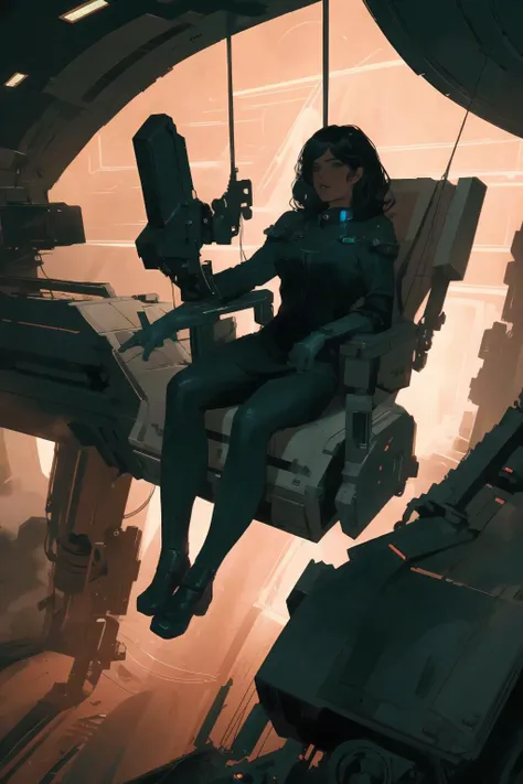 cinematic shot of 1 woman, 
 mechanical limbs,  
adam hughes
space ship, deck
cinematic lighting 
( best quality, masterpiece )
 <lora:Retro SciFi v.5:0.4>