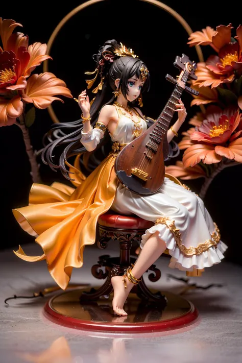 a close up of a statue of a woman with a guitar