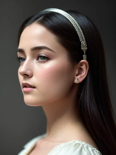 a woman wearing a headband with a crystal bead