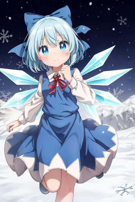 (masterpiece, best quality),<lora:GoodHands-vanilla:0.7> <lora:anmnr01:0.3> <lora:add_detail:0.5>, solo, looking at viewer, <lora:cirno:0.7>,cirno,snow effect,snow,crystal