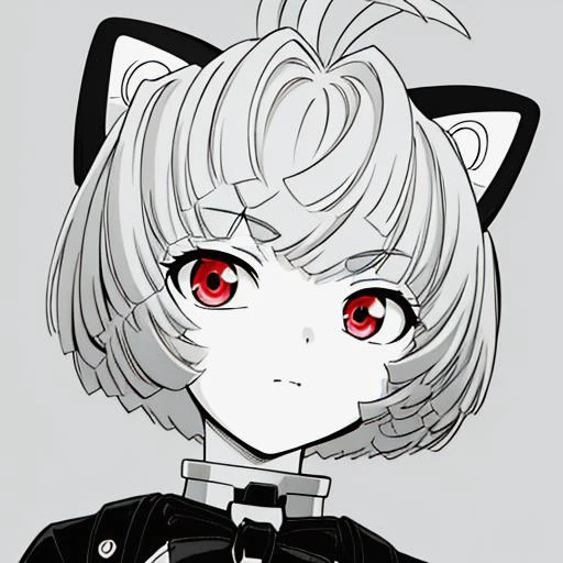 anime girl with red eyes and black cat ears