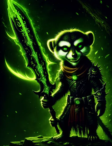 cute anthro meerkat death knight, DonMD34thKn1gh7 wielding runeblade, green glowing runes,  <lora:DonMRun3Bl4d3-000008:0.95>