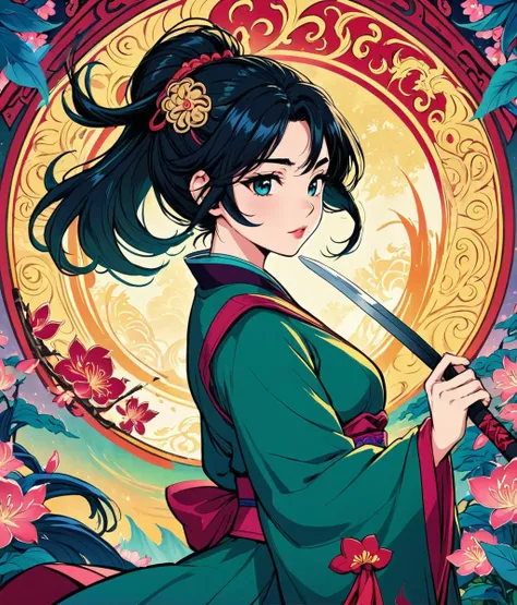 fantasy art, princess mulan from disney, intricate detail, extremely detailed, Illustration, official artwork, anime style, wallpaper, official art, HD, 8K