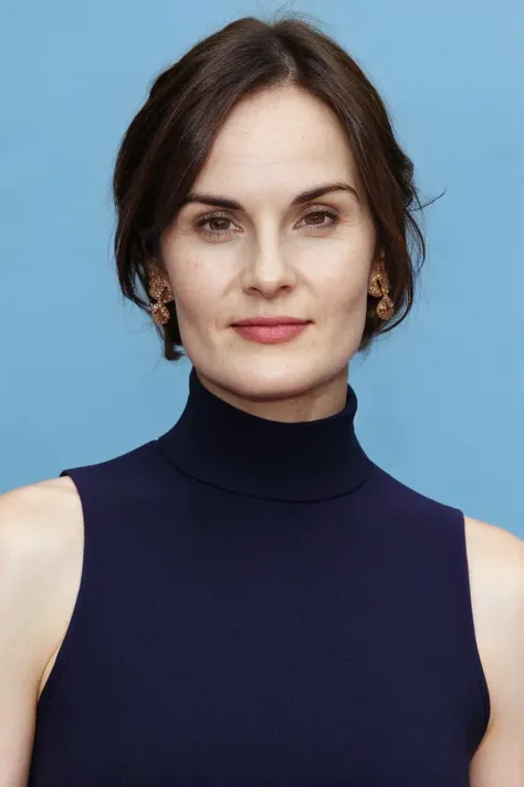 portrait, 1girl, purple sleeveless turtleneck, simple blue background, soft colors, masterpiece, high quality, (high detailed skin:1.1)
<lora:michelle_dockery_lora_v01:1> michdoc