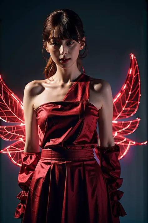 hirano aya,1girl,solo,
Glowing wings,red dress,
 <lora:hiranoaya_lora-06:1> 
 <lora:Glowing wings:0.4>